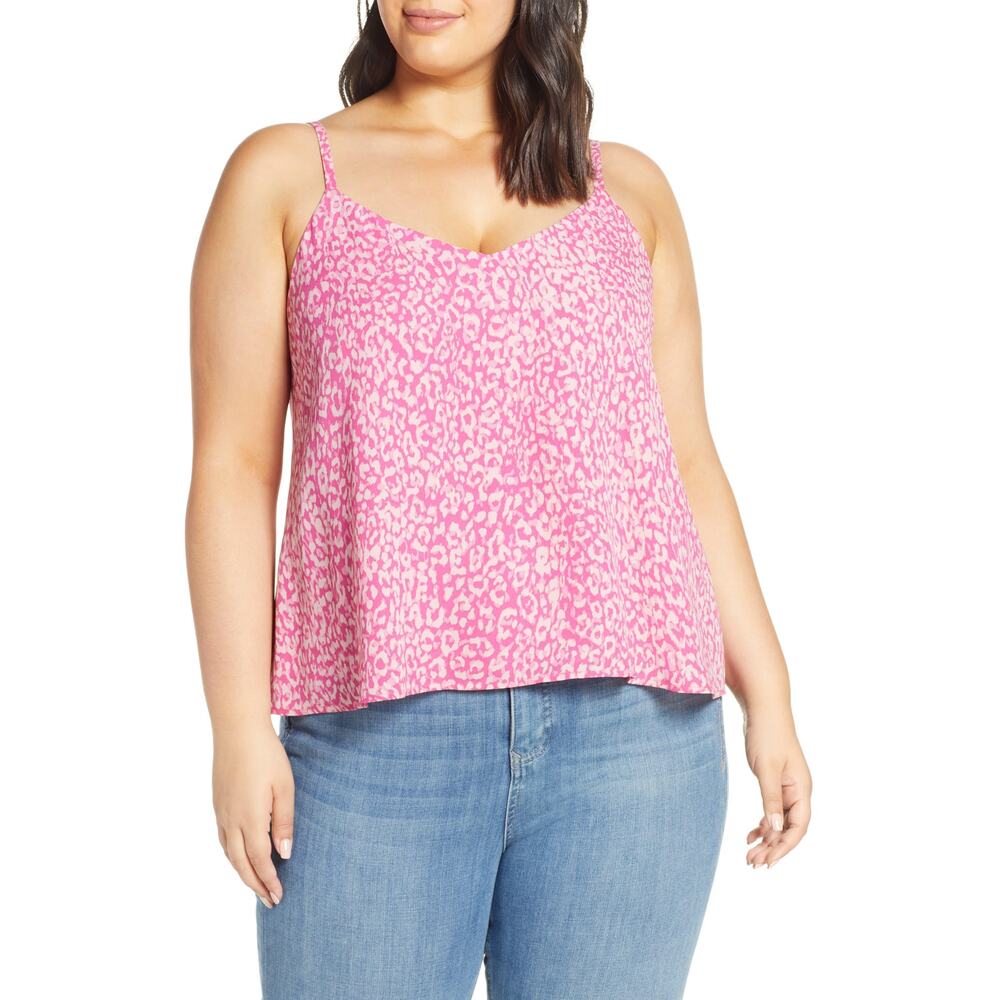 Leith Animal Print Camisole Tank Top Pink Size 2X New